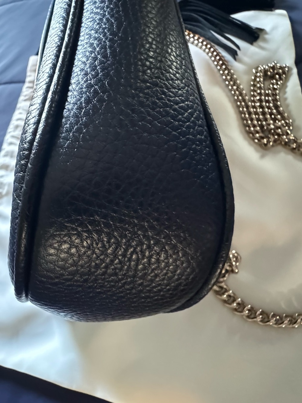 Gucci Black Pebbled Leather Mini Crossbody with Silver Chain and Tassel - Picture 6 of 11